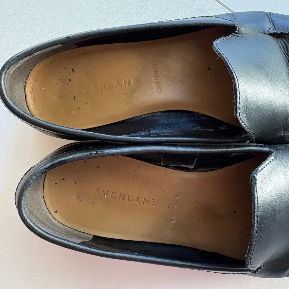 Everlane The Modern Loafer Womens 8.5 Black Italian Leather Slip On Flat Shoes‎
